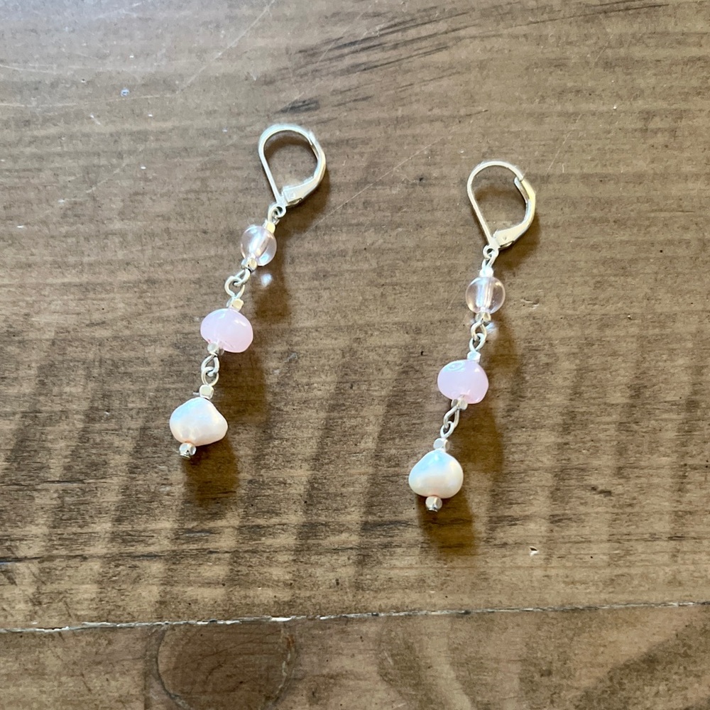 Silver and Pink Drop Earrings